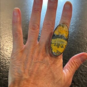 Sterling Silver Yellow Amber Statement Ring